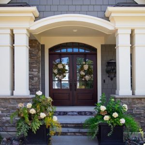 Stone cast columns like these often require cleaning and restoration with time to keep them looking their best.