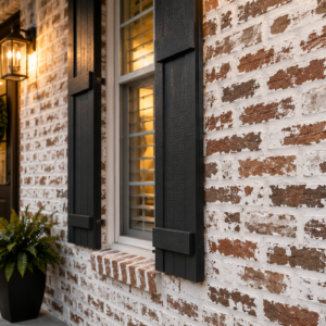 German smear brick facade board and batten shutters